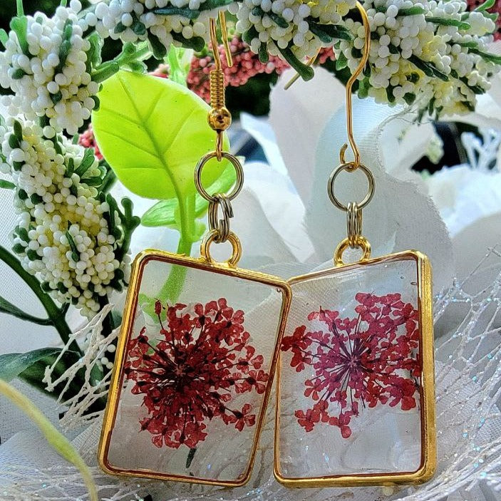 Red Baby's Breath Flower Earring, Spring to Fall Romantic Dangle, Nature-Inspired Jewelry