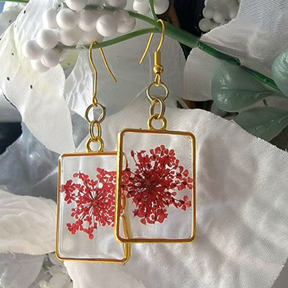 Red Baby's Breath Flower Earring, Spring to Fall Romantic Dangle, Nature-Inspired Jewelry