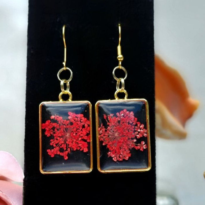 Red Baby's Breath Flower Earring, Spring to Fall Romantic Dangle, Nature-Inspired Jewelry