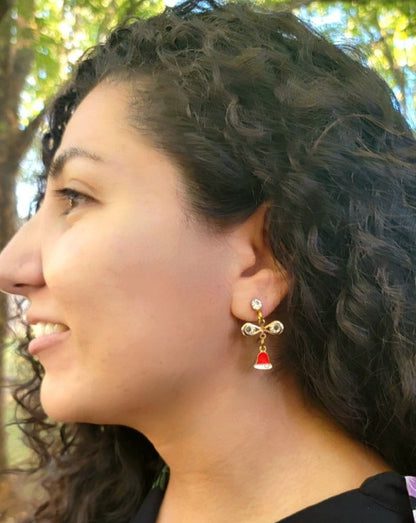 Pendientes de campanas de Navidad rojas y doradas, moda festiva Jingle, joyas de espíritu navideño, rellenos de medias, accesorio de temporada de moda para mujer