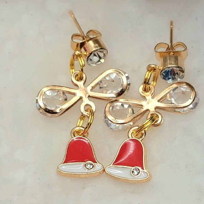 Red & Gold Christmas Bells Earrings, Jingle Festive Dangle, Holiday Spirit Jewelry, Stocking Stuffers