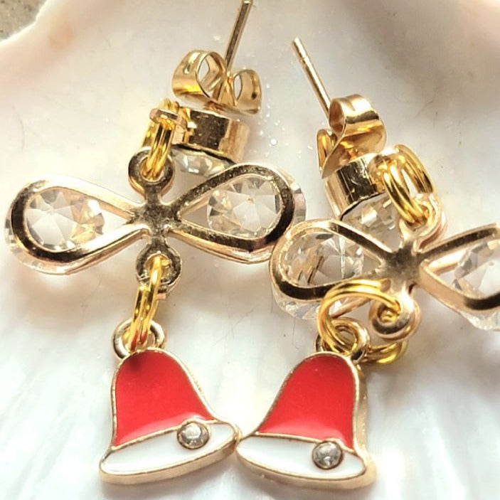 Pendientes de campanas de Navidad rojas y doradas, moda festiva Jingle, joyas de espíritu navideño, rellenos de medias, accesorio de temporada de moda para mujer