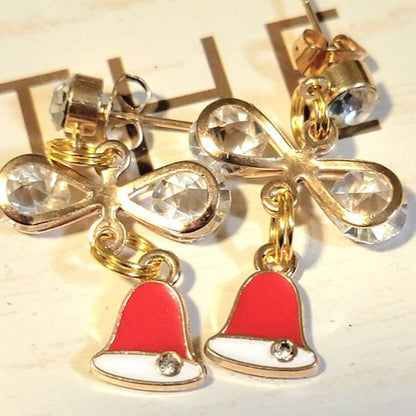 Pendientes de campanas de Navidad rojas y doradas, moda festiva Jingle, joyas de espíritu navideño, rellenos de medias, accesorio de temporada de moda para mujer