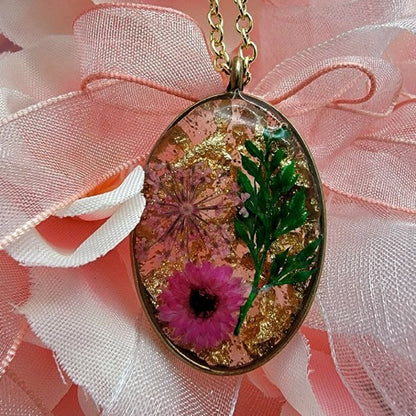 Bright Pink Wildflower Necklace, Real Pressed Plant Pendant, Nature Inspired Themed Jewelry, Garden Lover Gift, Earthy Accessory, Unique Eco Friendly Charm