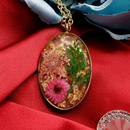 Bright Pink Wildflower Necklace, Real Pressed Plant Pendant, Nature Inspired Themed Jewelry, Garden Lover Gift, Earthy Accessory, Unique Eco Friendly Charm