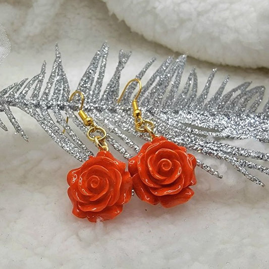 Radiant Red Rose Drop Earring, Nature-Inspired Dangle, Romantic Anniversary Gift