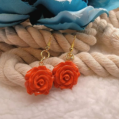 Radiant Red Rose Drop Earring, Nature-Inspired Dangle, Romantic Anniversary Gift