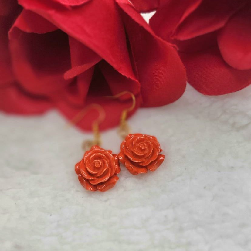 Radiant Red Rose Drop Earring, Nature-Inspired Dangle, Romantic Anniversary Gift