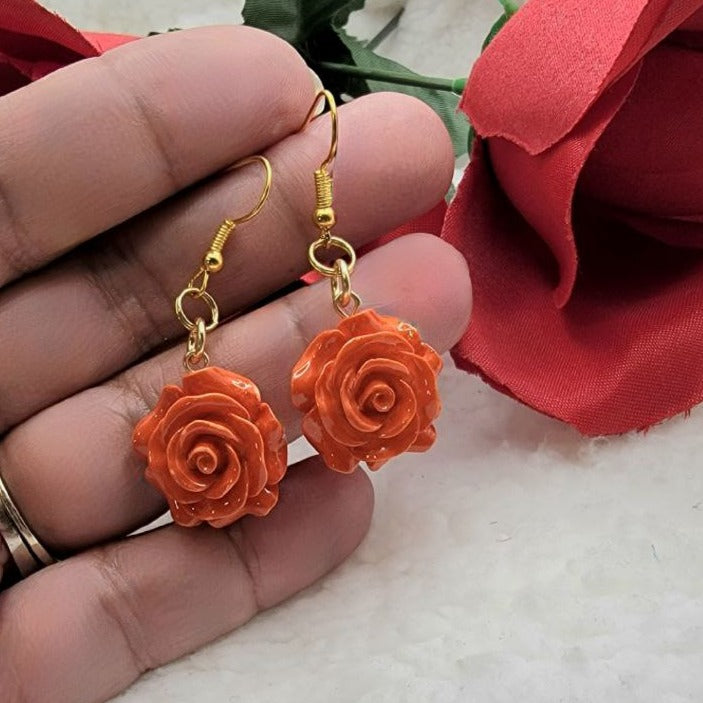 Radiant Red Rose Drop Earring, Nature-Inspired Dangle, Romantic Anniversary Gift