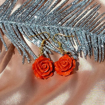 Radiant Red Rose Drop Earring, Nature-Inspired Dangle, Romantic Anniversary Gift