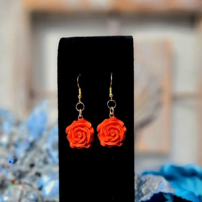 Radiant Red Rose Drop Earring, Nature-Inspired Dangle, Romantic Anniversary Gift