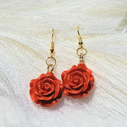 Radiant Red Rose Drop Earring, Nature-Inspired Dangle, Romantic Anniversary Gift