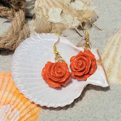 Radiant Red Rose Drop Earring, Nature-Inspired Dangle, Romantic Anniversary Gift