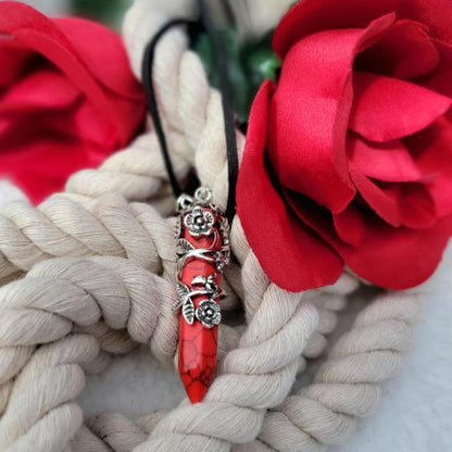 Collar de cristal de cuarzo de bala de piedra roja, piedra preciosa de cuero para hombre, colgante envuelto en alambre, joyería rústica, inspirado en la naturaleza, accesorio de moda audaz