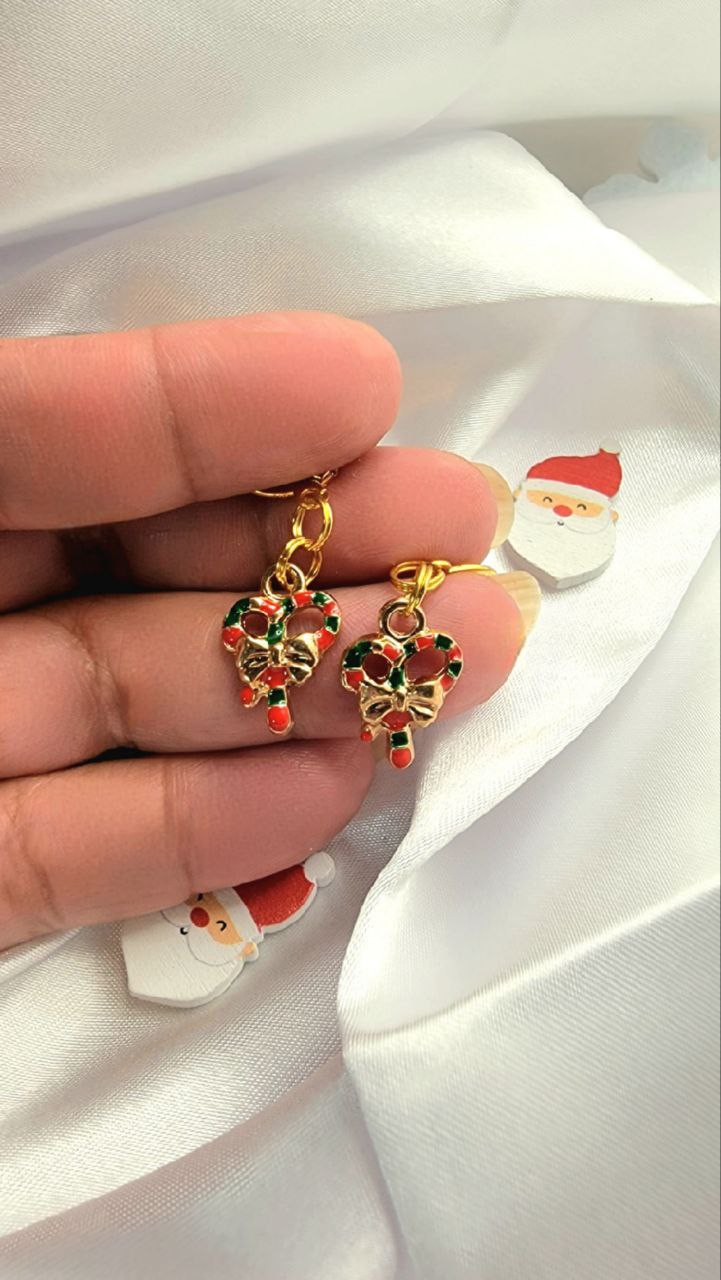 Adorable Candy Cane Christmas Wreath Earring, Yuletide Celebration