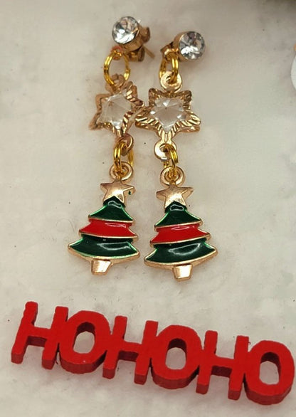 Traditional Christmas Color Earrings, Elegant Festive Season Jewelry, Red & Green Festive Dangle, Holiday Season Sparkling Accessory