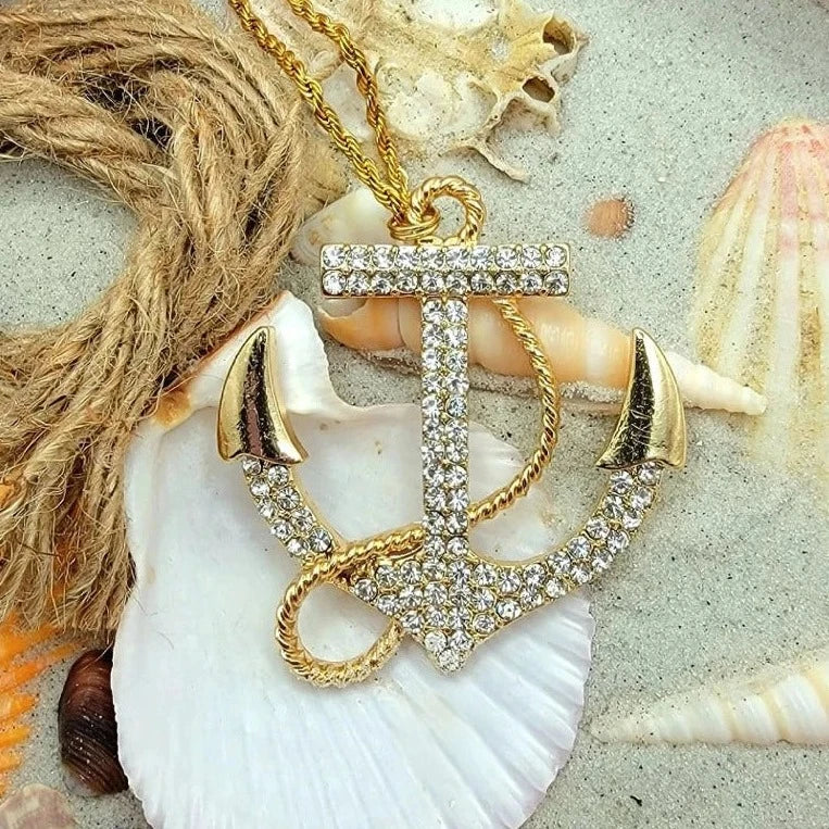 Bold Sea-Inspired Statement Jewelry, Gold Anchor Pendant, Elegant Maritime Accessory