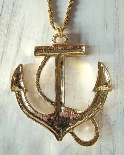 Bold Sea-Inspired Statement Jewelry, Gold Anchor Pendant, Elegant Maritime Accessory