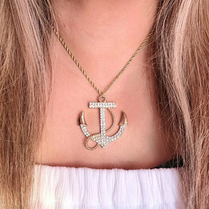 Bold Sea-Inspired Statement Jewelry, Gold Anchor Pendant, Elegant Maritime Accessory