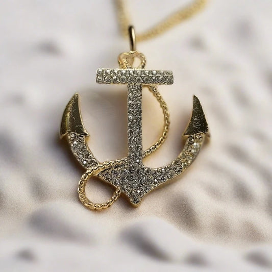 Bold Sea-Inspired Statement Jewelry, Gold Anchor Pendant, Elegant Maritime Accessory