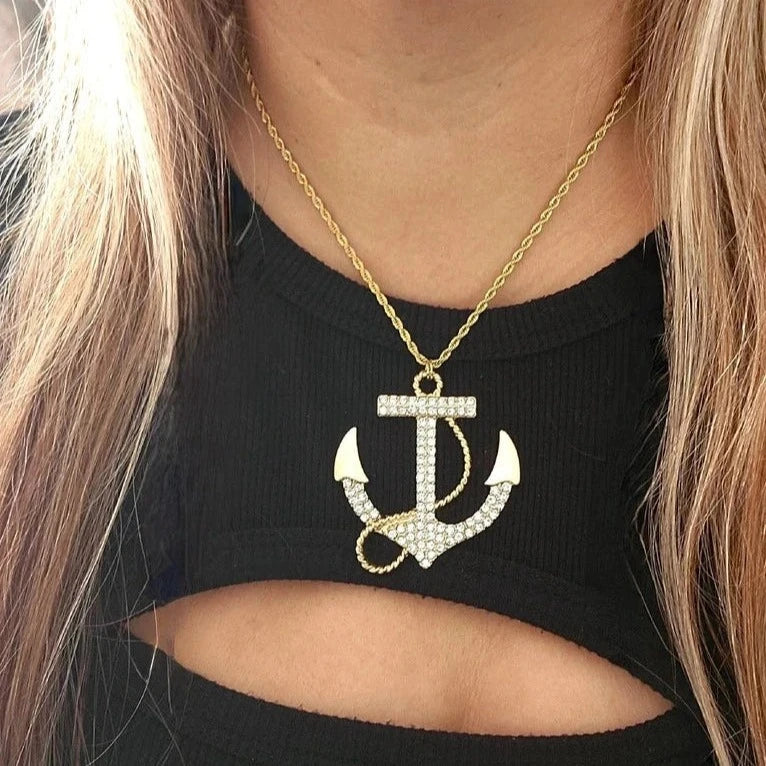 Bold Sea-Inspired Statement Jewelry, Gold Anchor Pendant, Elegant Maritime Accessory