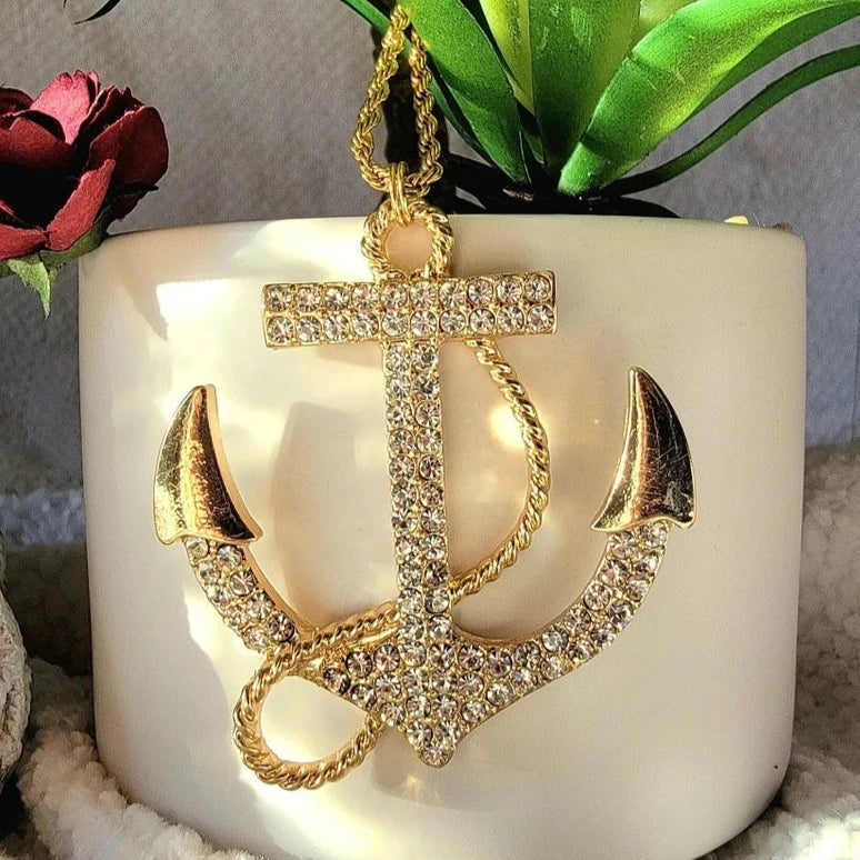 Bold Sea-Inspired Statement Jewelry, Gold Anchor Pendant, Elegant Maritime Accessory