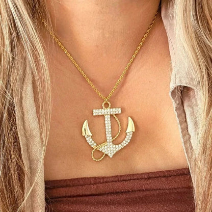 Bold Sea-Inspired Statement Jewelry, Gold Anchor Pendant, Elegant Maritime Accessory