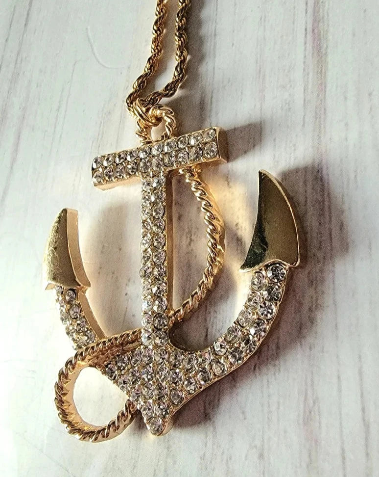 Bold Sea-Inspired Statement Jewelry, Gold Anchor Pendant, Elegant Maritime Accessory