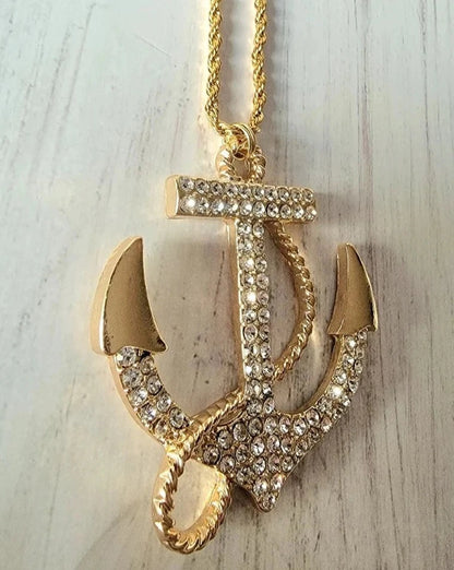 Bold Sea-Inspired Statement Jewelry, Gold Anchor Pendant, Elegant Maritime Accessory