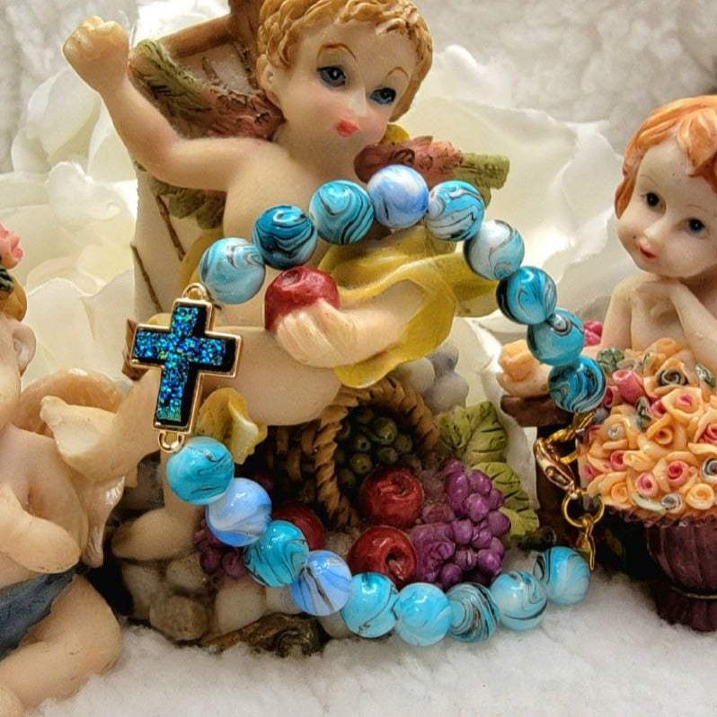 Pulsera con cuentas cruzadas de pedrería, joyería de fe, accesorios cristianos, regalo para pastor, joyería espiritual, tema religioso, inspirador