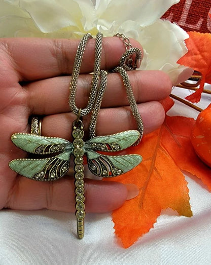 Rhinestone Dragonfly Necklace, Symbol for New Beginning & Change