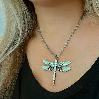 Rhinestone Dragonfly Necklace, Symbol for New Beginning & Change