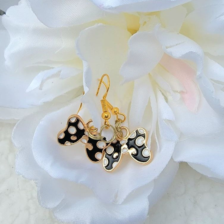 Ribbon Bow Earring, Black & White Fashion Pendants, Monochrome Dangle, Bespoke Party Jewelry