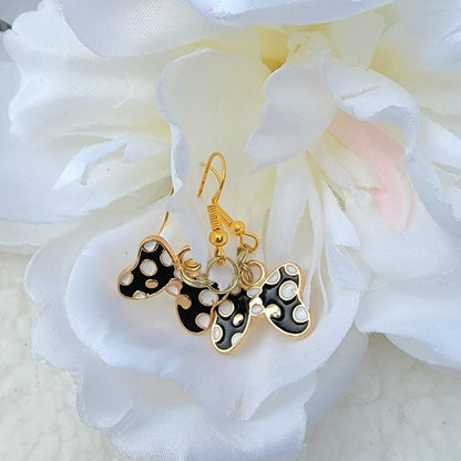 Ribbon Bow Earring, Black & White Fashion Pendants, Monochrome Dangle, Bespoke Party Jewelry