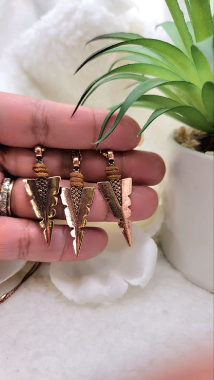 Rose Gold Arrowhead Flint Necklace & Earring Set, Native American Jewelry