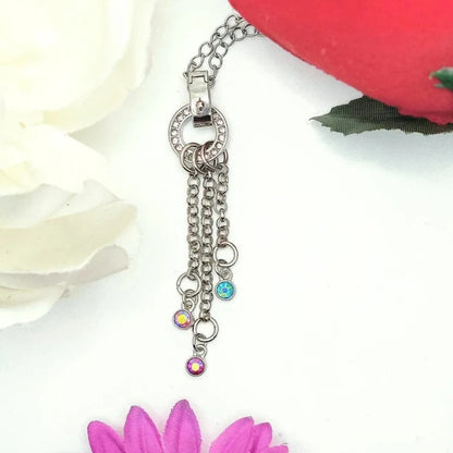 Élégant pendentif en argent pendant, bijoux Boho fantaisistes, collier en cascade de strass multicolores, accessoire irisé Boho Chic