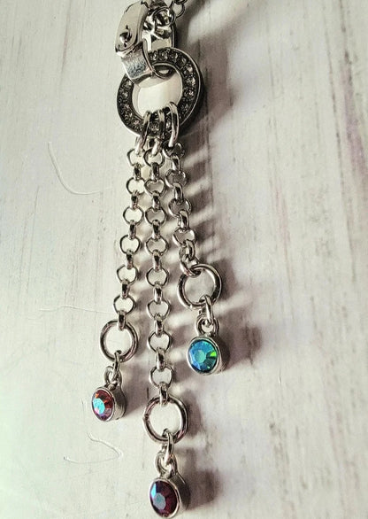 Élégant pendentif en argent pendant, bijoux Boho fantaisistes, collier en cascade de strass multicolores, accessoire irisé Boho Chic