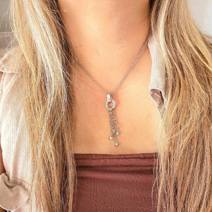 Élégant pendentif en argent pendant, bijoux Boho fantaisistes, collier en cascade de strass multicolores, accessoire irisé Boho Chic