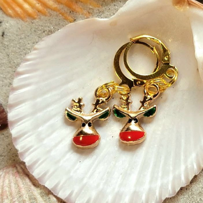 Rudolph Reindeer-Inspired Earring, Whimsical Christmas Character Pendant, Winter Fashion Jewelry