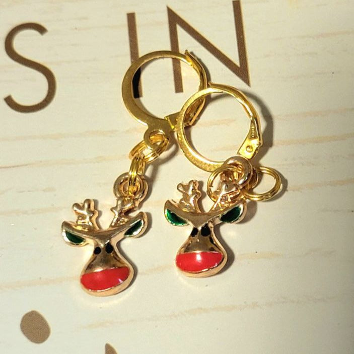 Rudolph Reindeer-Inspired Earring, Whimsical Christmas Character Pendant, Winter Fashion Jewelry