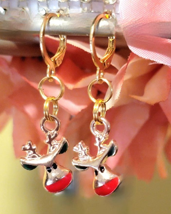 Rudolph Reindeer-Inspired Earring, Whimsical Christmas Character Pendant, Winter Fashion Jewelry