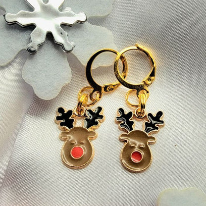 Festive Rudolph Charm Earring, Red-Nosed Reindeer Jewelry, Lightweight Holiday Dangles