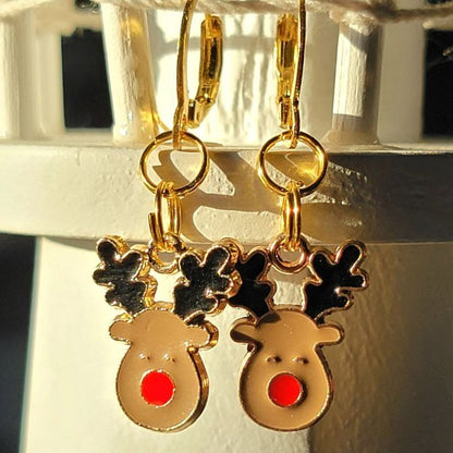 Boucle d’oreille festive Rudolph Charm, bijoux de renne au nez rouge, accessoire de fête de Noël, pendentifs de vacances légers, inspirés des animaux étincelants