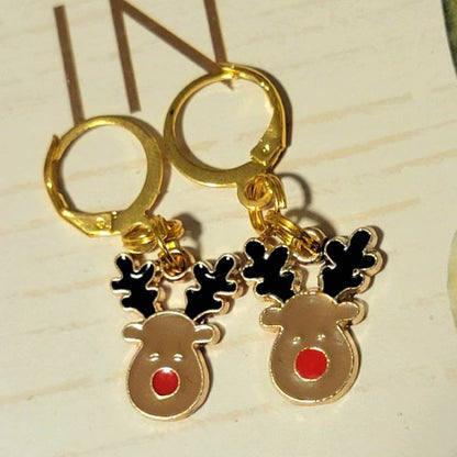 Festive Rudolph Charm Earring, Red-Nosed Reindeer Jewelry, Lightweight Holiday Dangles