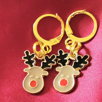 Festive Rudolph Charm Earring, Red-Nosed Reindeer Jewelry, Lightweight Holiday Dangles