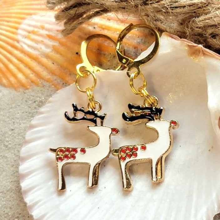 Whimsical Holiday Season Earrings, Rudolph the Red-Nosed Reindeer Dangle, Festive Christmas Pendant, Christmas Party Jewelry Essential