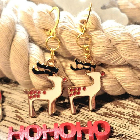 Whimsical Holiday Season Earrings, Rudolph the Red-Nosed Reindeer Dangle, Festive Christmas Pendant, Christmas Party Jewelry Essential