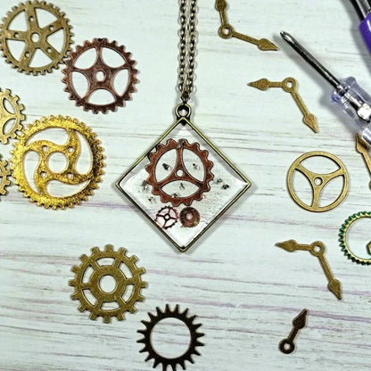 Intricate Rustic Wheel Gears Necklace, Women's Steampunk Jewelry, Men's Clockwork Pendant