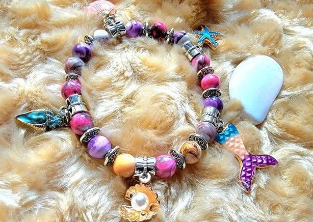 Mystical Marine Inspired Beaded Bracelet, Seahorse Wristlet, Mermaid Bracelet