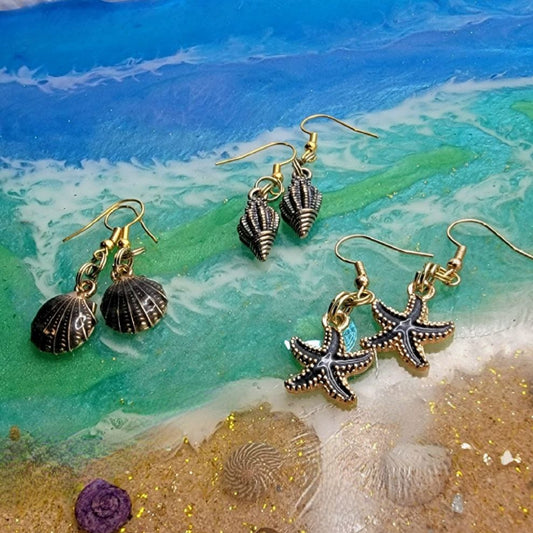 Unique Beach Theme Earrings, Under the Sea Seashell Dangle, Clam Design Drop